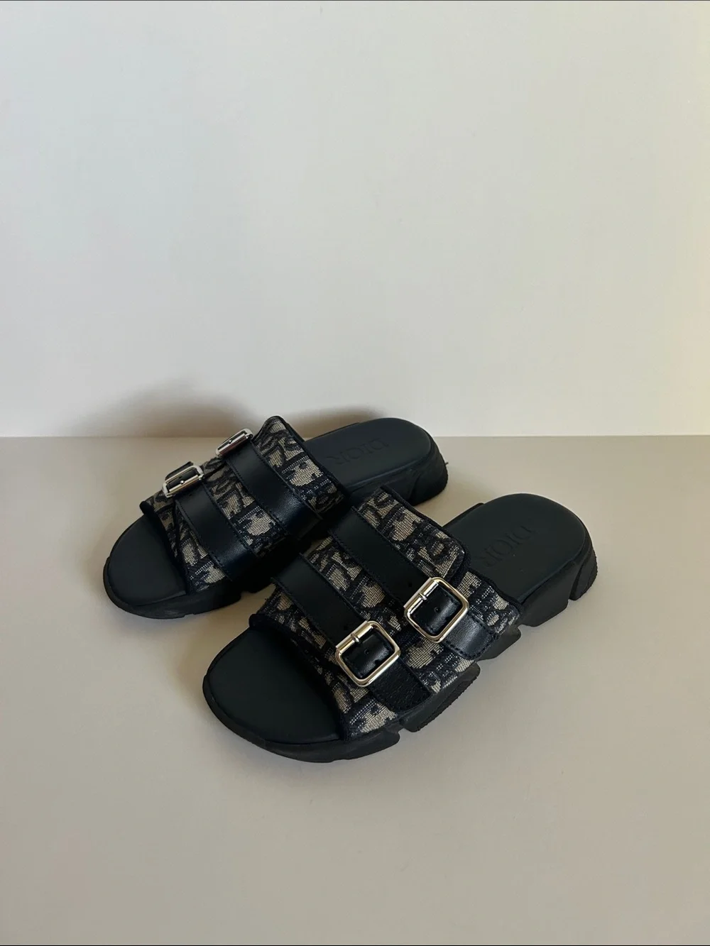 Dior Black & Beige Kids Logo Buckle Sandals